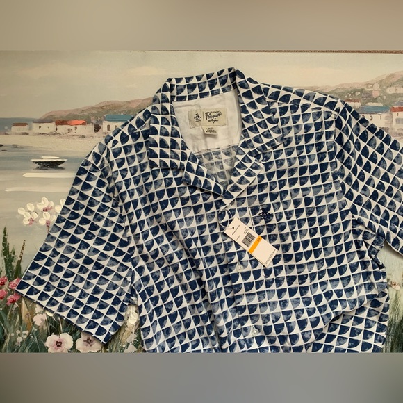 Original Penguin Printed Men’s Short Sleeve Button Down Linen Shirt🐧🏝️☀️ - Picture 2 of 11